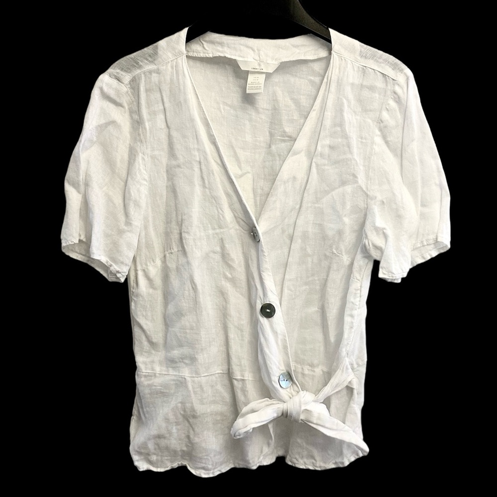 H&M White Short-Sleeve Wrap Blouse with Side Tie - Picture 2 of 6